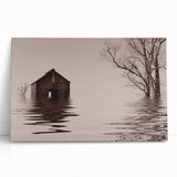 Black and white photograph of a serene Iowa landscape on stretched canvas, ideal for kitchen wall art or bedroom decor.