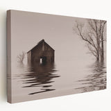 Side view of a stretched canvas featuring a realistic Iowa landscape scene with green fields under a blue sky.