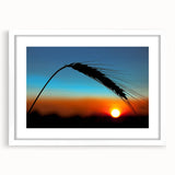 Abstract art print of Kansas scenery in muted earth tones on a white-framed mat, ideal for dining room decor.