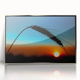 Mid-century modernist art of Kansas scenery in muted earth tones on a framed acrylic print, ideal for nursery wall decor.