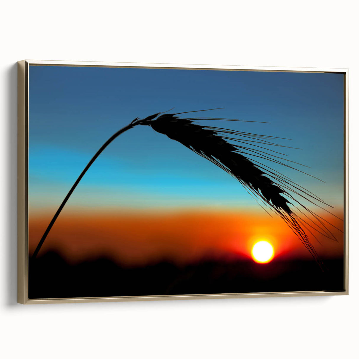 Framed canvas wall art featuring a vintage-style Kansas landscape in black and gold tones, ideal for bedroom decor.