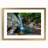 Extra large abstract art print of a textured Kentucky landscape in muted earth tones, framed in gold.