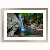 Textured abstract art print of Kentucky scenery in muted earth tones, framed in silver, ideal for bedroom art.