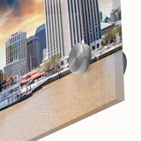 Large abstract wall art depicting the New Orleans skyline in mid-century modernist style.