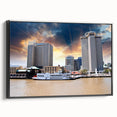 Black and white framed canvas of New Orleans landscape, vintage poster style, ideal for bedroom wall art.