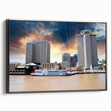 Black and white framed canvas of New Orleans landscape, vintage poster style, ideal for bedroom wall art.