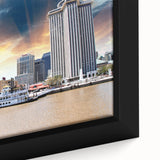 Textured black wall art of New Orleans scenery in vibrant colors on a framed canvas, ideal for living room decor.