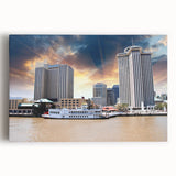 Black and white photograph of a New Orleans street scene on stretched canvas, ideal for kitchen wall art.