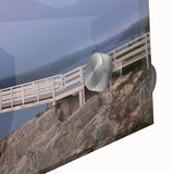 Acrylic print of Acadia National Park with vivid blues and greens in a mid-century modernist style.