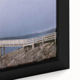 Close-up of a framed canvas depicting Acadia, Maine, with a textured mix of black and colorful elements.