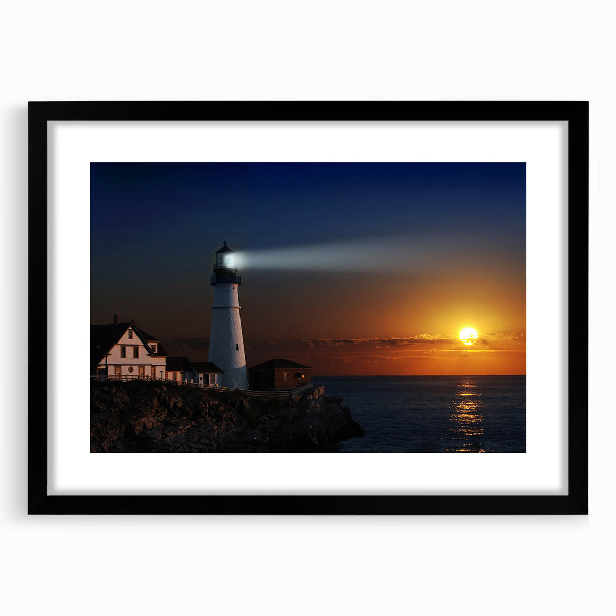 Abstract art print of a colorful Maine landscape in textured style on a large framed canvas, ideal for living room decor.