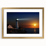 Extra large wall art featuring an abstract depiction of Maine scenery in textured gold and neutral tones, framed with a mat.