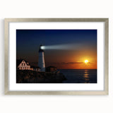 Textured abstract art print depicting a serene Maine landscape in muted earth tones on a framed silver mat.