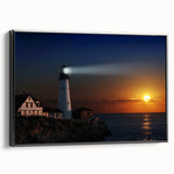 Black and white framed canvas of a Maine landscape, featuring vintage poster art style, ideal for bedroom decor.