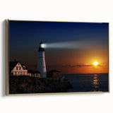 Framed canvas depicting a serene Maine landscape in muted earth tones, ideal for bedroom wall decor.