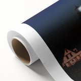 Art deco poster of a serene Maine landscape in soft pastel shades, ideal for nursery wall art, on rolled canvas.