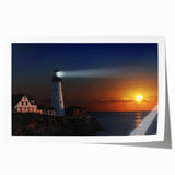 Art deco poster featuring a serene Maine landscape in muted blue and green tones, ideal for dining room wall art.