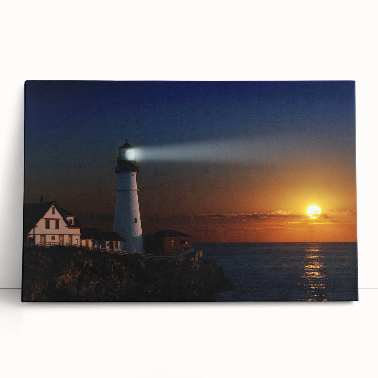 Black and white photograph of a serene Maine landscape on stretched canvas, ideal for kitchen wall art or bedroom ambiance.