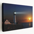 Scenic Maine coastline depicted in muted blue and gray tones on a stretched canvas, suitable for kitchen wall art.