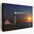 Scenic Maine coastline depicted in muted blue and gray tones on a stretched canvas, suitable for kitchen wall art.