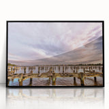 Large abstract wall art depicting Annapolis, Maryland in muted gray and blue tones on a black framed acrylic.