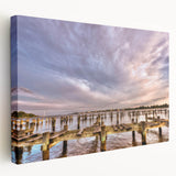 Panoramic view of Annapolis, Maryland on stretched canvas, featuring muted blue and gray tones, ideal for kitchen wall art.