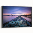 Black and white framed canvas of Chesapeake Bay landscape, ideal for bedroom wall art.