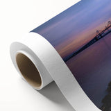 Art deco poster of Chesapeake Bay on rolled canvas, featuring muted blue and gray tones, ideal for nursery wall art.