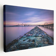 Large art depicting Chesapeake Bay, Maryland, in muted blues and greens on stretched canvas, suitable for kitchen wall art.