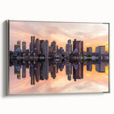 Framed canvas of a vintage-style Boston landscape in black and silver tones, suitable for bedroom wall art.