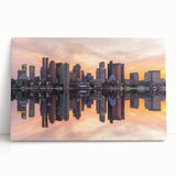 Black and white stretched canvas of Boston skyline, ideal for kitchen wall art or bedroom ambiance.