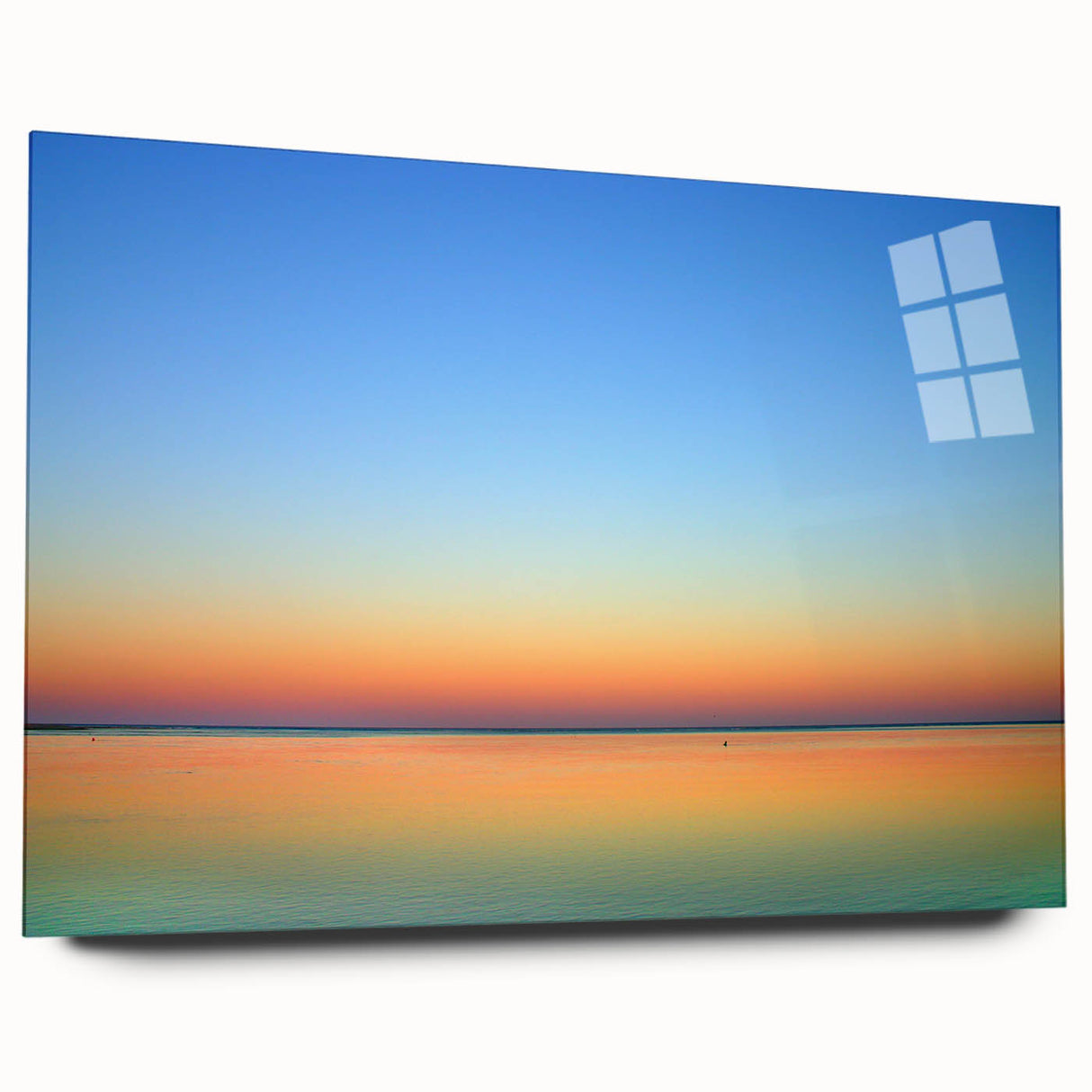 Acrylic print of a large abstract depiction of Cape Cod, featuring cool blue and gray tones.