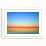 Abstract art print of Massachusetts Cape scenery in muted blue and green tones, framed with a white mat.