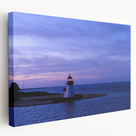 A panoramic canvas print of Nantucket scenery, featuring serene blue and green tones, ideal for kitchen wall art.