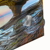 Large abstract wall art of Michigan's Upper Peninsula in muted earth tones on acrylic glass.