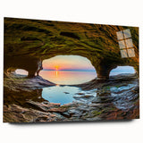 Large abstract depiction of Michigan's Upper Peninsula in muted earth tones on acrylic glass.