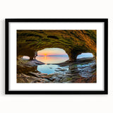Extra large abstract art print of Michigan's Upper Peninsula in vibrant colors on a textured canvas, framed in black.