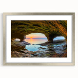 Textured art print of Michigan's Upper Peninsula in abstract style, featuring earthy tones on a framed silver mat.