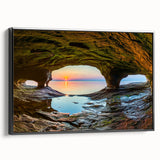 Black and white framed canvas of Michigan’s Upper Peninsula landscape, ideal for bedroom wall art.