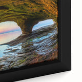 Black wall art featuring a textured depiction of Michigan's Upper Peninsula in vibrant colors on a framed canvas.