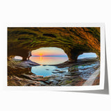 Scenic Upper Peninsula, Michigan landscape on rolled print, featuring lush greenery and serene lake.