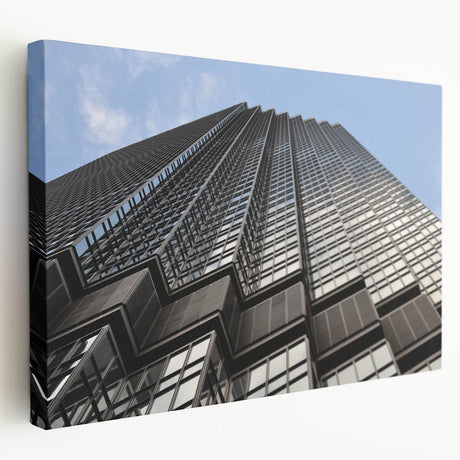 Minneapolis skyline in muted blue and gray tones on large stretched canvas, suitable for kitchen wall art.