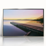 Mid-century modernist art depicting Minnesota scenery in muted earth tones on a silver-framed acrylic print.