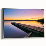 Landscape painting of Minnesota scenery on a framed canvas, featuring a silver frame.
