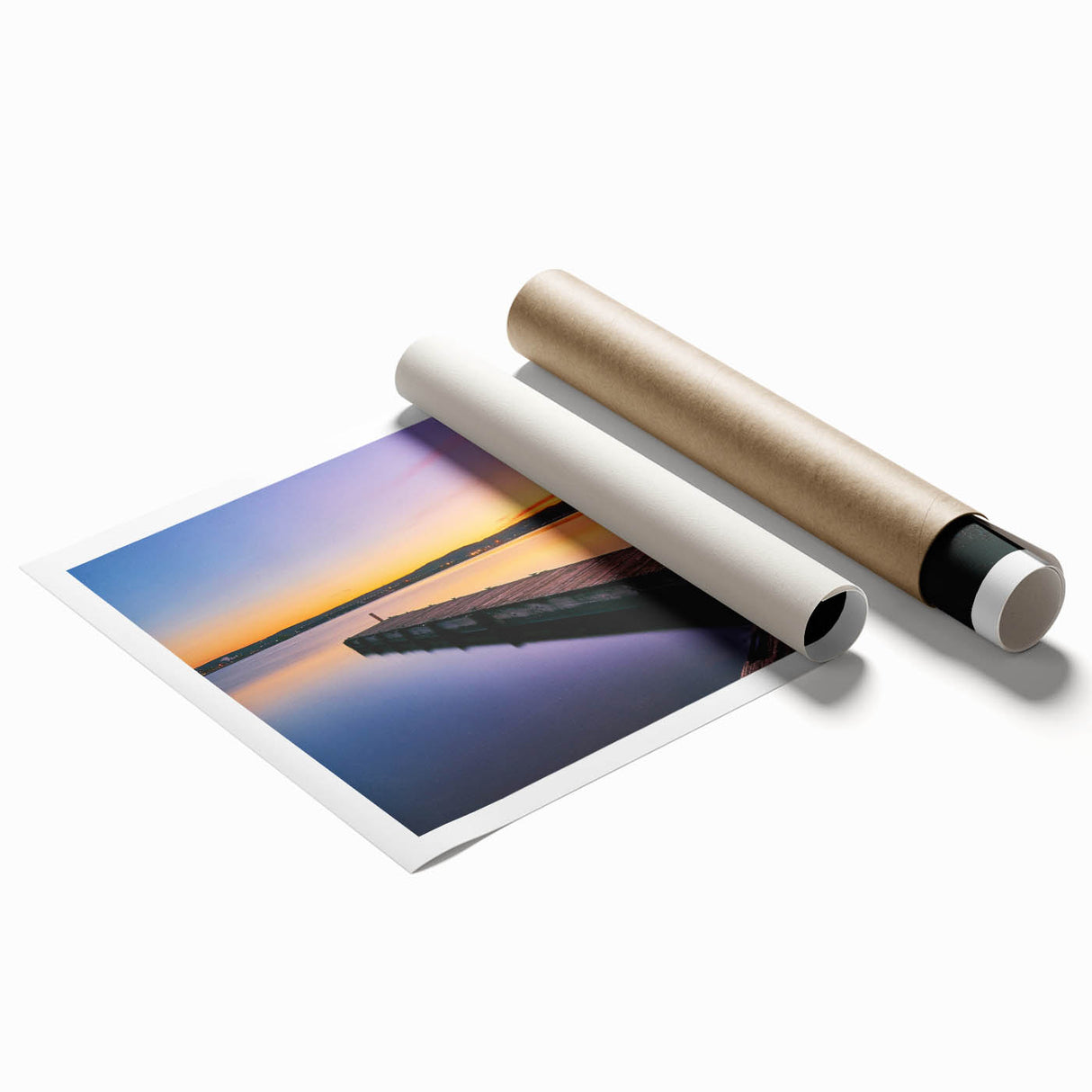 Extra large rolled print of a serene Minnesota lakeside with soft pastel colors, ideal for classy bathroom wall art.