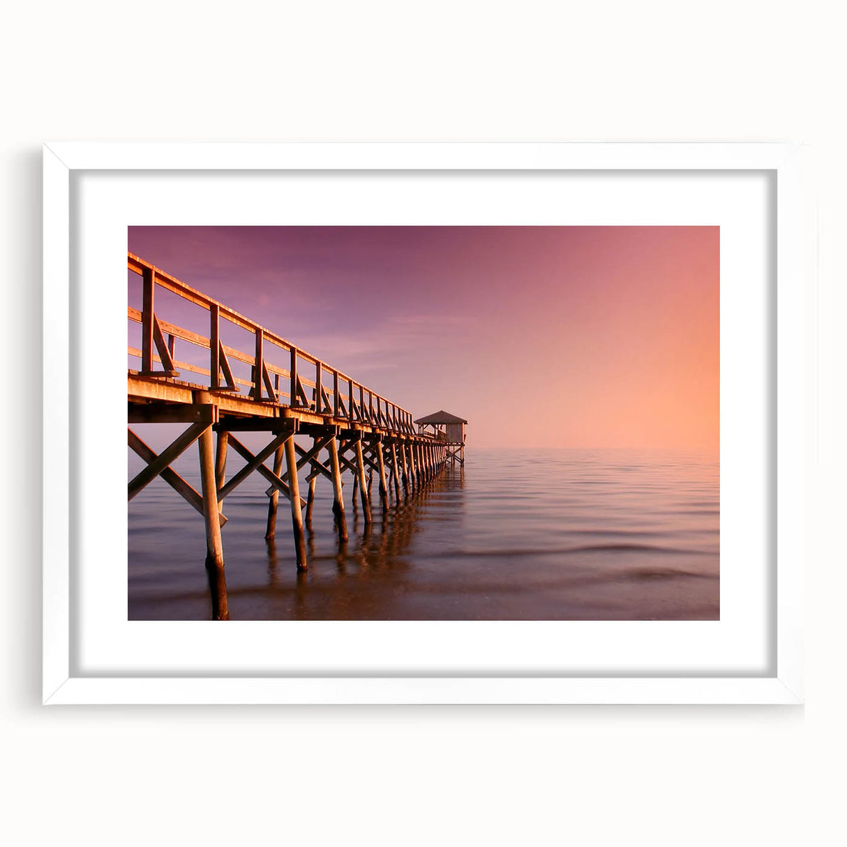 Abstract art print of Mississippi scenery in muted earth tones on a white framed mat, ideal for dining room decor.