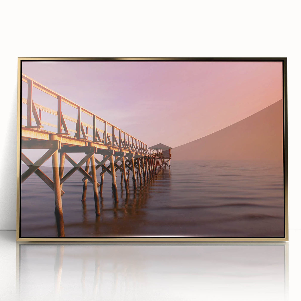 Framed acrylic print of a serene Mississippi landscape in soft gold and green hues, ideal for modern nursery wall art.