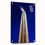 Acrylic print of Kansas City skyline in muted blue and gray tones, suitable for bedroom or dining room decor.