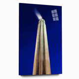 Acrylic print of Kansas City skyline in muted blue and gray tones, ideal for bedroom or dining room art.