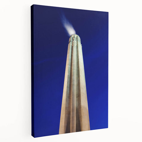 Kansas City skyline depicted in muted earth tones on a large stretched canvas, suitable for kitchen wall art.